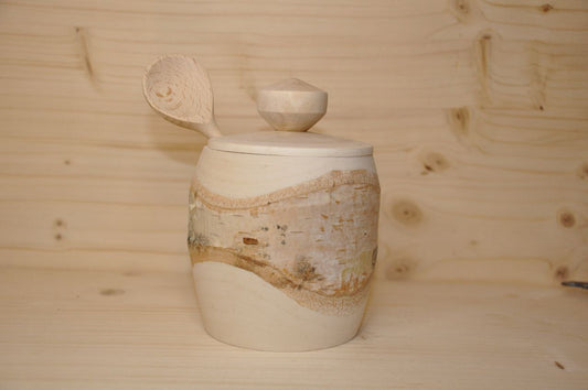 Salz- und Gewürzdose aus Birkenholz mit Löffel